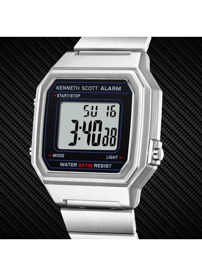 KENNETH SCOTT Kenneth Scott Ladies's Watch, Digital Display and Stainless Steel Strap - K25705-SBSB, Silver