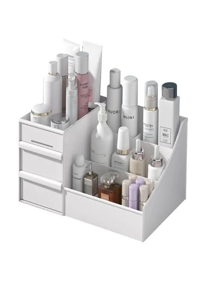 divinezon Makeup Storage For Vanity Desk Cosmetics Organizer With Drawers For Lipsticks Skincare Organizer | Plastic | White - Image 1