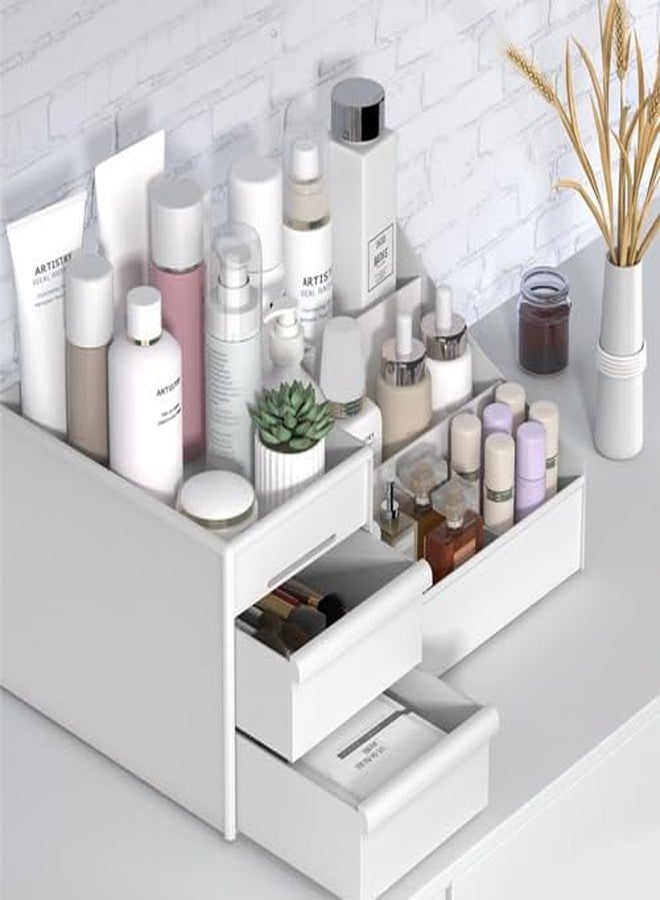 divinezon Makeup Storage For Vanity Desk Cosmetics Organizer With Drawers For Lipsticks Skincare Organizer | Plastic | White - Image 2
