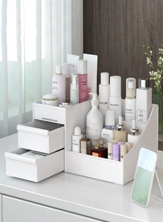divinezon Makeup Storage For Vanity Desk Cosmetics Organizer With Drawers For Lipsticks Skincare Organizer | Plastic | White - Image 5