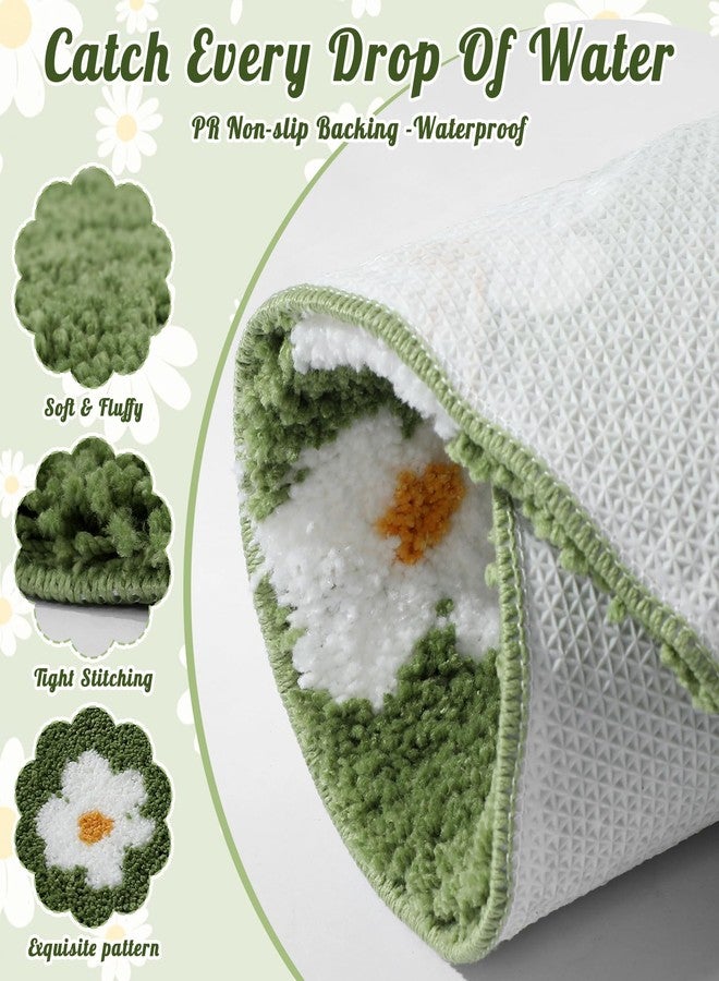 Tinideya Moss Floral Bath Mat Flocked Plant Flowers Bathroom Rugs 39.37'' x 39.37'' Green Tufted Area Rugs Soft Cute Aesthetic Grass Fluffy Shaggy Carpet for Bedroom Dorm Home Living Room Decor - Image 4