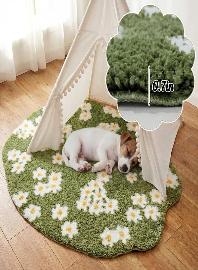 Tinideya Moss Floral Bath Mat Flocked Plant Flowers Bathroom Rugs 39.37'' x 39.37'' Green Tufted Area Rugs Soft Cute Aesthetic Grass Fluffy Shaggy Carpet for Bedroom Dorm Home Living Room Decor - Image 5
