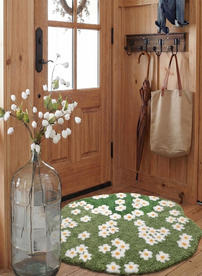 Tinideya Moss Floral Bath Mat Flocked Plant Flowers Bathroom Rugs 39.37'' x 39.37'' Green Tufted Area Rugs Soft Cute Aesthetic Grass Fluffy Shaggy Carpet for Bedroom Dorm Home Living Room Decor - Image 3