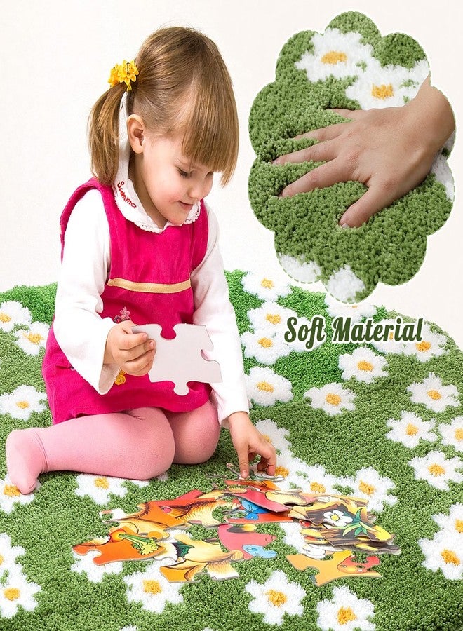 Tinideya Moss Floral Bath Mat Flocked Plant Flowers Bathroom Rugs 39.37'' x 39.37'' Green Tufted Area Rugs Soft Cute Aesthetic Grass Fluffy Shaggy Carpet for Bedroom Dorm Home Living Room Decor - Image 2