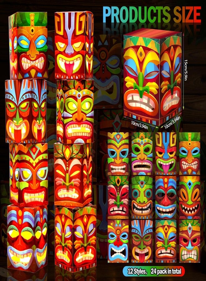 Baquler 24 Pcs Hawaiian Luau Party Decoration Tiki Totem Box Decor with Light Tropical Aloha Luau Decor Tiki Lighted Gift Boxes for Hawaiian Tropical Tiki Party Outdoor Indoor Supplies - Image 2
