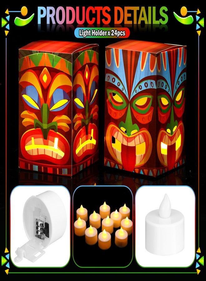 Baquler 24 Pcs Hawaiian Luau Party Decoration Tiki Totem Box Decor with Light Tropical Aloha Luau Decor Tiki Lighted Gift Boxes for Hawaiian Tropical Tiki Party Outdoor Indoor Supplies - Image 3