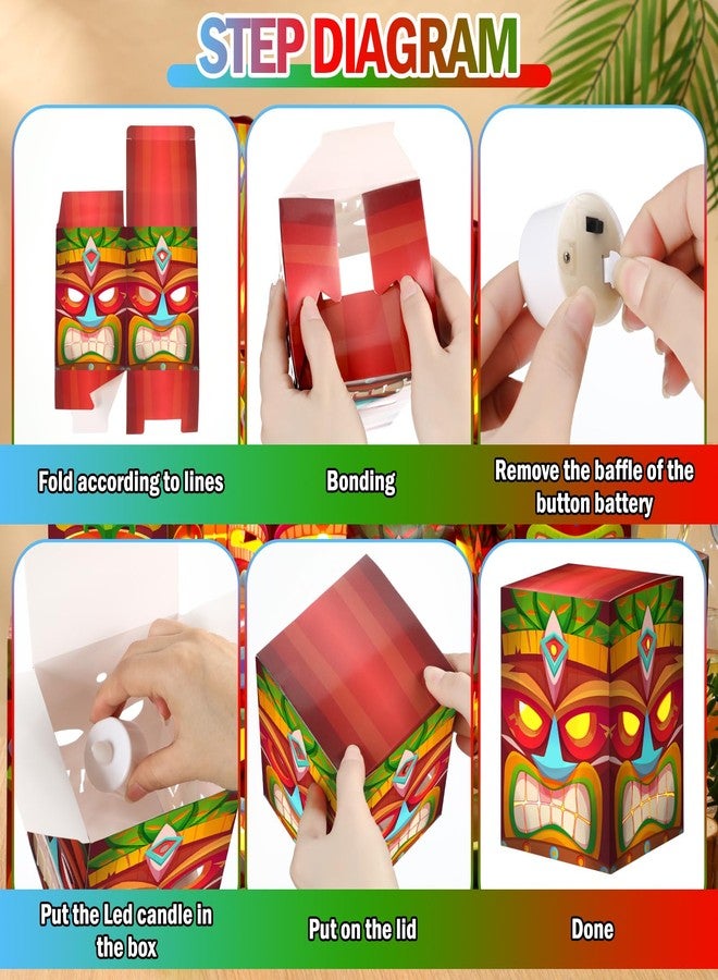Baquler 24 Pcs Hawaiian Luau Party Decoration Tiki Totem Box Decor with Light Tropical Aloha Luau Decor Tiki Lighted Gift Boxes for Hawaiian Tropical Tiki Party Outdoor Indoor Supplies - Image 4
