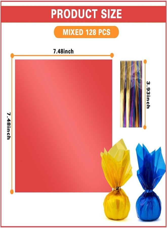 eowqeiur 128 PCS Colored Cellophane Wrap Paper(7.48x7.48 Inch) Treat Candy Small Gifts Wrapping Baskets Colorful Plastic Sheets for Crafts Transparent Clear Clings Birthday Baby Shower Holiday Party Decor - Image 2