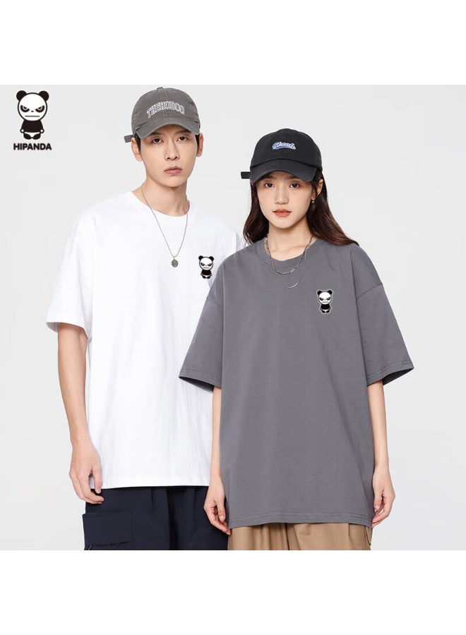 Hipanda o Panda T-shirt For Men, Heavy Pure Cotton, Loose Casual American-style Short-sleeve Trendy Printed Round Neck Top, White, Size L - Image 3