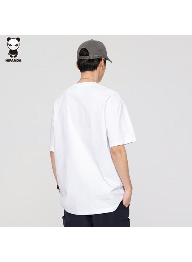 Hipanda o Panda T-shirt For Men, Heavy Pure Cotton, Loose Casual American-style Short-sleeve Trendy Printed Round Neck Top, White, Size L - Image 2