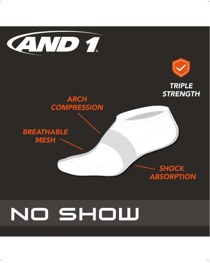 AND1 Mens No Show Socks - 12 Pack Performance Stretch Athletic Compression Socks for Men - Sports Low Cut Socks (6-12.5), Size 6-12.5, Grey/Black - Image 2