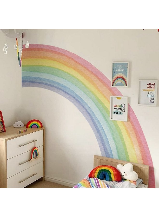 funlife Vinyl Large Rainbow Wall Mural Stickers Peel and Stick, Precut Giant Vibrant Half Watercolor Rainbow Wall Decals for Girls Bedroom Kids Nursery Room Playroom, 78.74" x 70.87" - Image 1