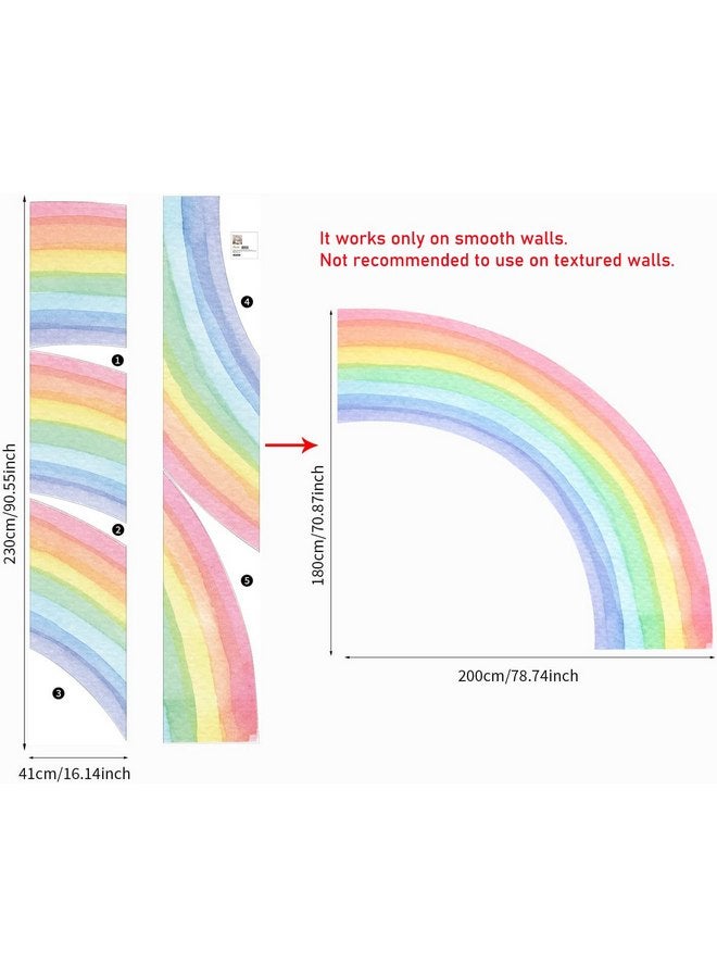 funlife Vinyl Large Rainbow Wall Mural Stickers Peel and Stick, Precut Giant Vibrant Half Watercolor Rainbow Wall Decals for Girls Bedroom Kids Nursery Room Playroom, 78.74" x 70.87" - Image 2