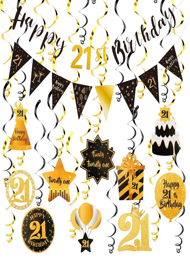 FASOTY 21st Birthday Decorations Kit Black Gold Pre Strung Happy 21st Birthday Decorations For Men Women 21 Year Old Party Supplies - Image 1