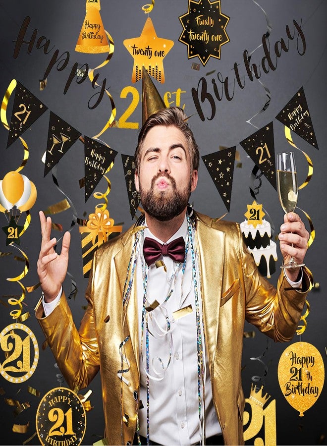 FASOTY 21st Birthday Decorations Kit Black Gold Pre Strung Happy 21st Birthday Decorations For Men Women 21 Year Old Party Supplies - Image 4