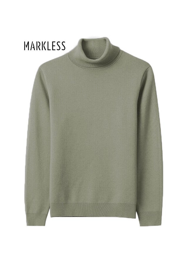 Markless Men's Autumn Winter Warm High Neck Knit Sweater Casual Pullover Base Shirt 1713 Olive Gray Xxl - Image 3