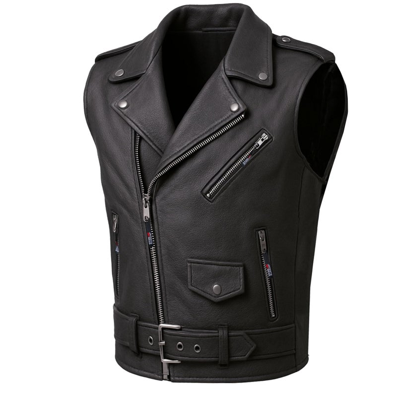 Jackets 4 Bikes Mens Classic Buffalo Leather Motorcycle Biker Vest Vintage Cruiser Vest for Men Stylish Street Club Riding Black XL
