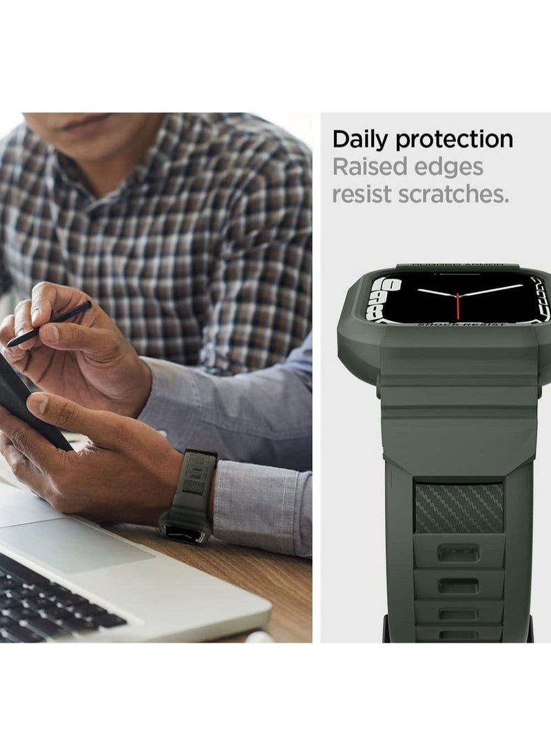 Spigen - Rugged Armor Pro Apple Watch Band with Case for Series 8 /7 (41mm) and Series 6/SE/5/4 (40mm) - Military Green - Image 1
