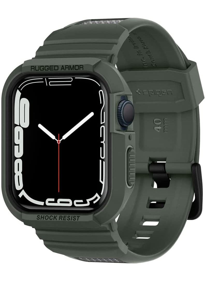 Spigen Rugged Armor Pro Apple Watch Band with Case for Series 9 / 8 /7 (41mm) and Series 6/SE/5/4 (40mm) - Military Green