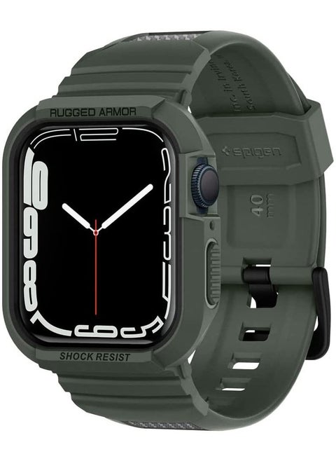 سوار Rugged Armor Pro لساعة Apple Watch مع حافظة لسلسلة 8 /7 (41 مم) وسلسلة 6/SE/5/4 (40 مم) - أخضر عسكري
