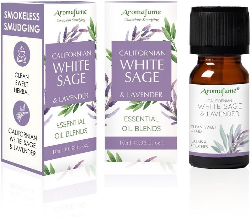 White Sage & Lavender Essential Oil Diffuser Blend by Aromafume | 3x10ml/0.33 fl oz | Aromatherapy Oil for Cleansing Negative Energy & Protection | Ethically sourced | Sage Oil for Smokeless Smudging