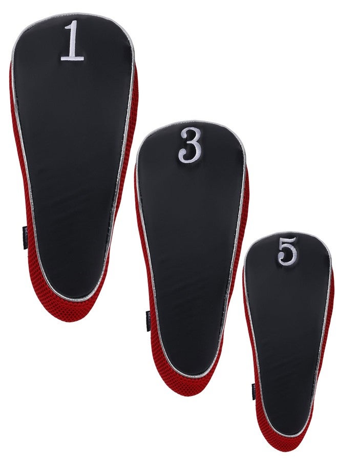 Andux Golf Wood Club Head Covers with Hook & Loop Set of 3 Black/Red - Image 2