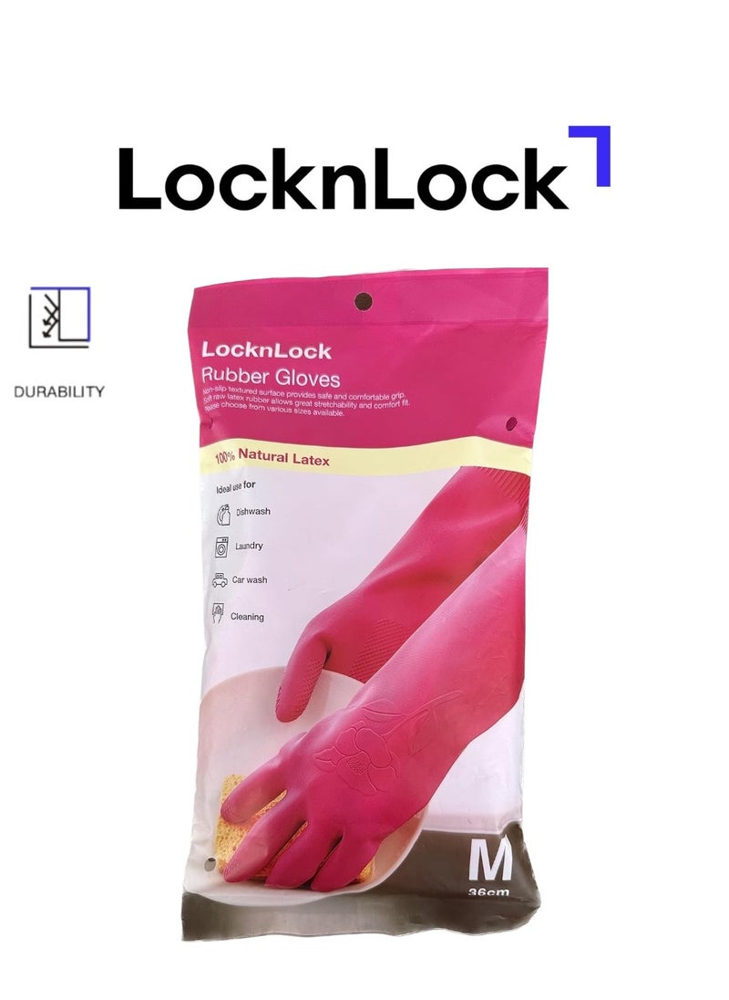 LOCK & LOCK LocknLock Pink Rubber Gloves (36cm): Non-Slip Grip, Comfortable Fit, Ideal for Household Cleaning  - Image 1
