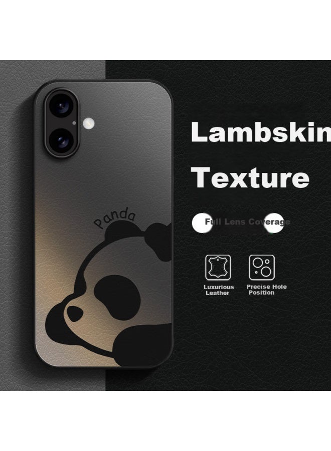 Zitai Apple 16 Phone Case Iphone 16 Pro Sheepskin Texture Protective Cover Sticker Skin Painted Full Package Anti-Fall Creative Personality Soft Shell [Advanced Leather Panda] - Image 1