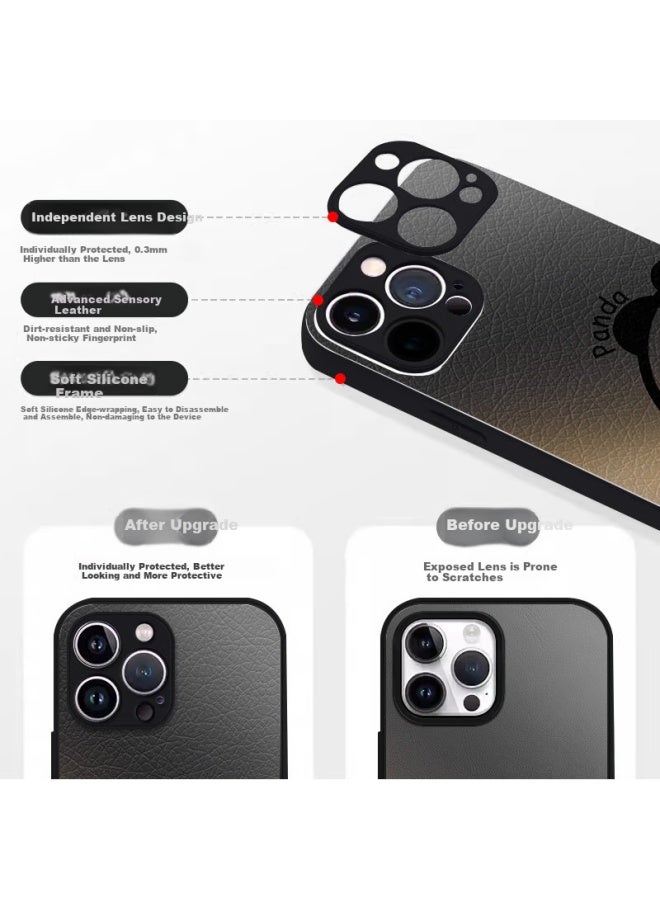 Zitai Apple 16 Phone Case Iphone 16 Pro Sheepskin Texture Protective Cover Sticker Skin Painted Full Package Anti-Fall Creative Personality Soft Shell [Advanced Leather Panda] - Image 4