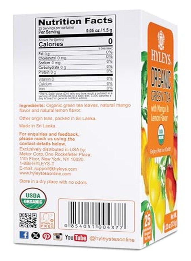 Hyleys Organic Green Tea Mango and Lemon Flavor - 25 Tea Bags - (6 Pack - 150 Tea Bags Total) - Image 3
