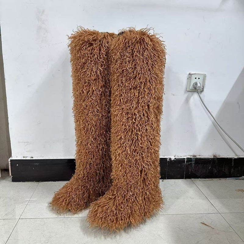 72Cm Ultra-High Imitation Shearling Snow Boots Thigh-High Over-The-Knee Boots Style Thigh High Boots - Image 1
