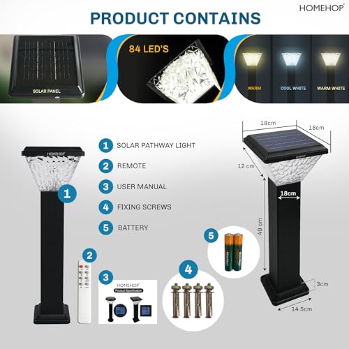 Homehop Aluminium Solar Light Outdoor Garden Decor 84 LED Waterproof Wireless Pathway Lamp for Home, Courtyard, Landscape and Patio Automatic with 3 Color Modes - Image 5