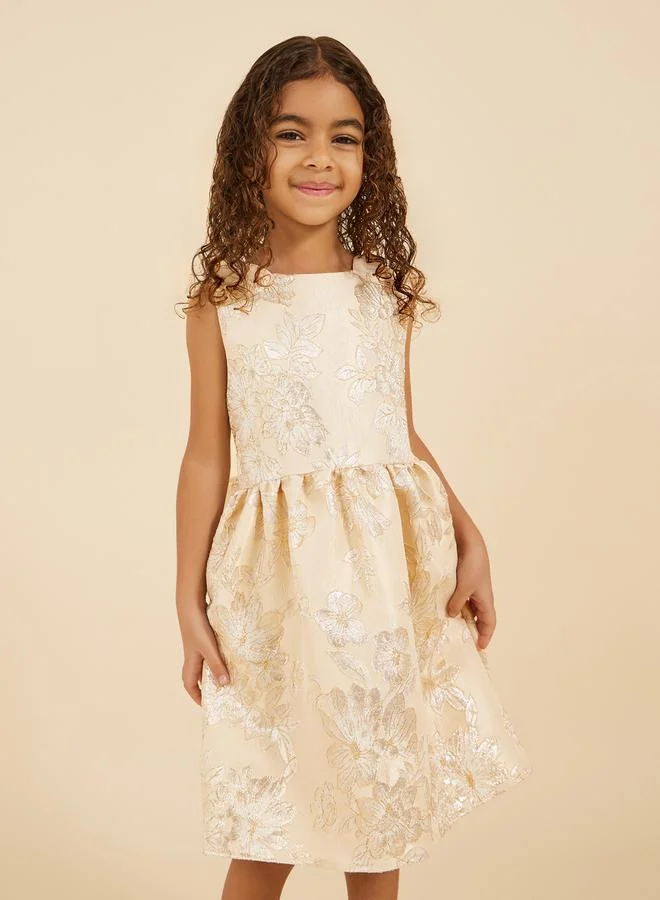 Styli Floral Jacquard Dress