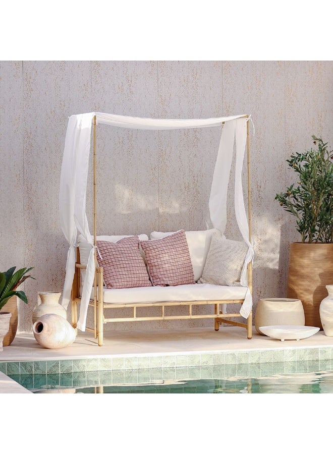 DANUBE HOME أريكة خارجية مزدوجة سيرانة | أثاث حديقة بإطار فولاذي | تصميم حديث لمجموعة الأرائك الخارجية | طاولة وكراسي للجلوس في الحديقة - أبيض/خيزران - Image 1