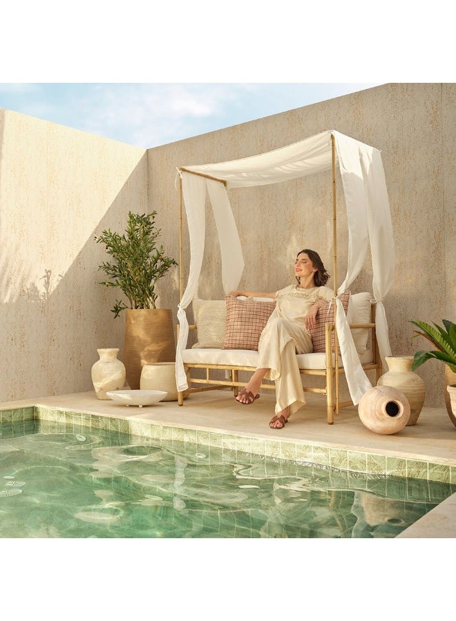 DANUBE HOME أريكة خارجية مزدوجة سيرانة | أثاث حديقة بإطار فولاذي | تصميم حديث لمجموعة الأرائك الخارجية | طاولة وكراسي للجلوس في الحديقة - أبيض/خيزران - Image 2