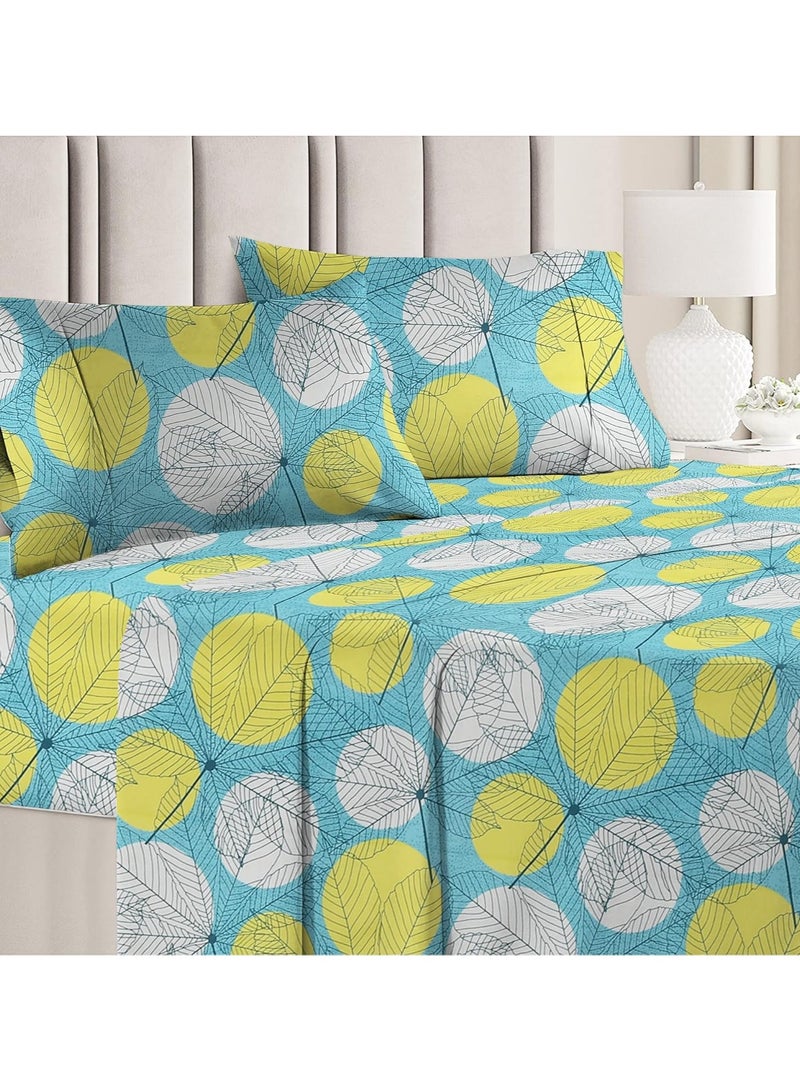 BSB HOME 3D Printed 144 Tc Microfiber Double Bedsheet with 2 King Size Pillow Covers Breathable | Wrinklfree | Summer | Topsheet (Light Green and White Cricle Print, 90 x 90 Inches) - Image 1