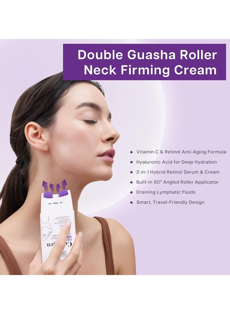 SADOER Gua Sha Neck Cream, Firming Cream for Neck & Jawline Lifting with Double Massage Rollers, Décolleté Moisturizer for Fine Lines, Elasticity and Hydration, 3.8 oz - Image 2