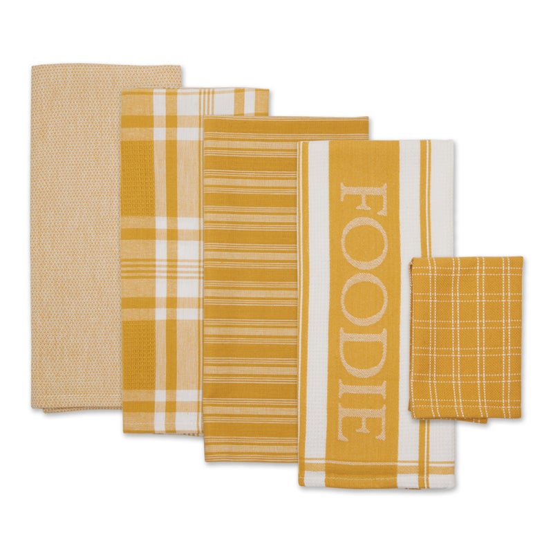 Design Imports DII Asst Honey Gold Foodie Dishtowel And Dishcloth 5 Piece - Image 2
