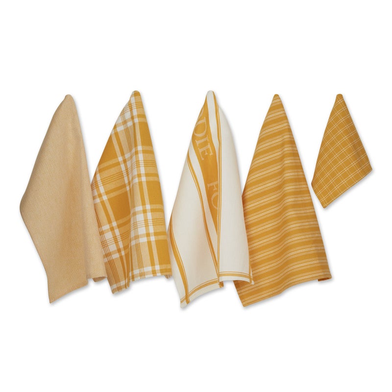 Design Imports DII Asst Honey Gold Foodie Dishtowel And Dishcloth 5 Piece - Image 1