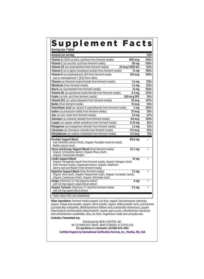 New Chapter Men's Multivitamin, Every Man's One Daily 40+, Fermented with Probiotics + Saw Palmetto + B Vitamins + Vitamin D3 + Organic Non-GMO Ingredients - 24 Count - Image 2