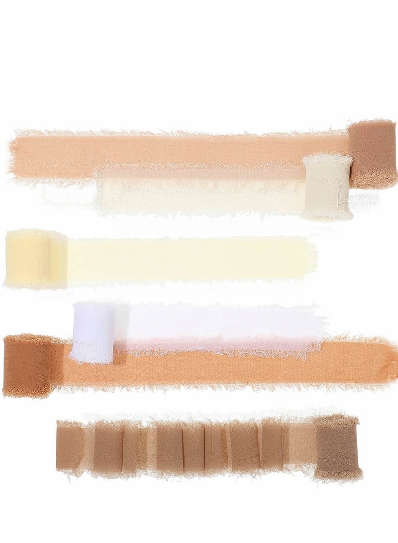 Excefore Handmade Fringe Chiffon Ribbon, 6 Rolls 3.8cm x 5 Yard(4.5m) Silk-Like Ribbon Colorful Rustic Set for Wedding Invitations, Bridal Bouquets, Gifts Wrapping, DIY Crafts(Nude Set) - Image 1