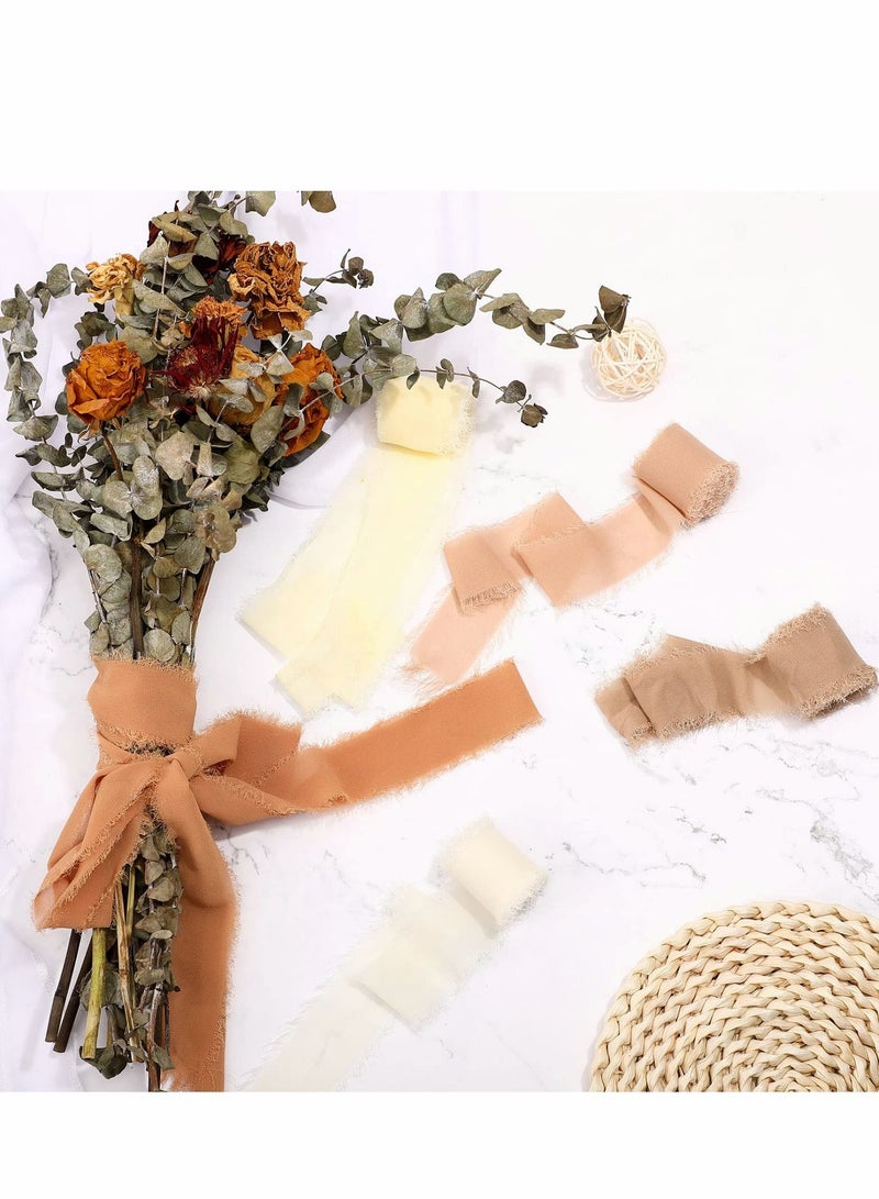 Excefore Handmade Fringe Chiffon Ribbon, 6 Rolls 3.8cm x 5 Yard(4.5m) Silk-Like Ribbon Colorful Rustic Set for Wedding Invitations, Bridal Bouquets, Gifts Wrapping, DIY Crafts(Nude Set) - Image 2