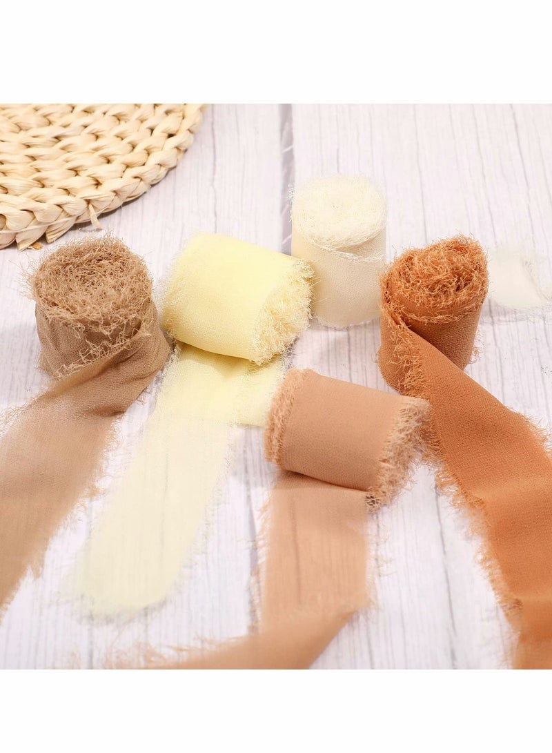 Excefore Handmade Fringe Chiffon Ribbon, 6 Rolls 3.8cm x 5 Yard(4.5m) Silk-Like Ribbon Colorful Rustic Set for Wedding Invitations, Bridal Bouquets, Gifts Wrapping, DIY Crafts(Nude Set) - Image 5