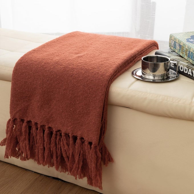 FALL THROW BLANKET LIGHTWEIGHT FUZZY SOFT COZY DECORATIVE BLANKETS FOR SOFA BED FARMHOUSE THROW BLANKET BURNT ORANGE WITH FRINGE 50 X 60