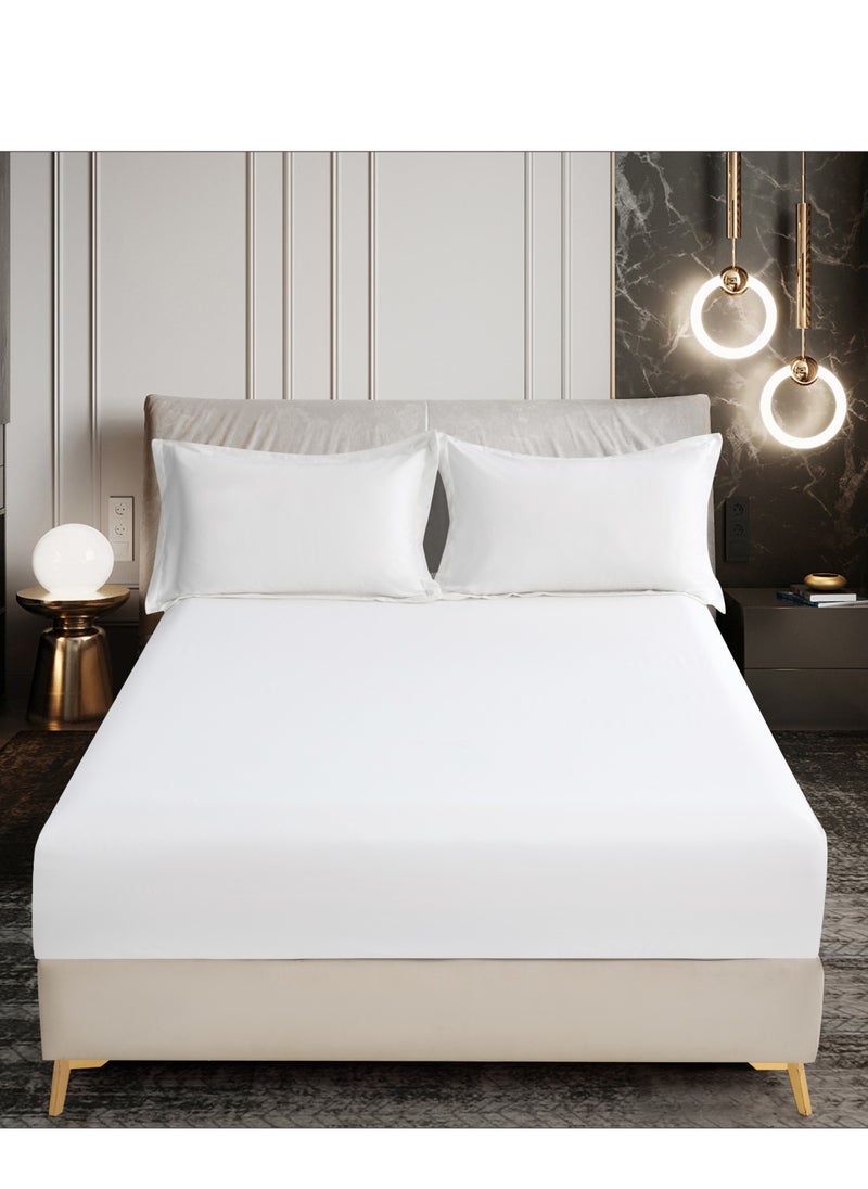 Donetella Bedding Fitted Sheet - Fits 200x200 Cm For Super King Bed - 3 Pcs (1 Fitted Sheet and 2 Pillowcases) - 35 Cm Deep Pocket - Solid Bed Sheet  - Image 2