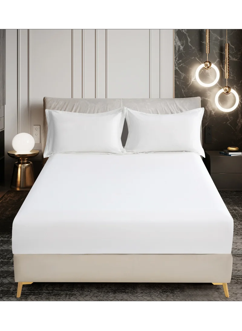Donetella Bedding Fitted Sheet - Fits 200x200 Cm For Super King Bed - 3 Pcs (1 Fitted Sheet and 2 Pillowcases) - 35 Cm Deep Pocket - Solid Bed Sheet