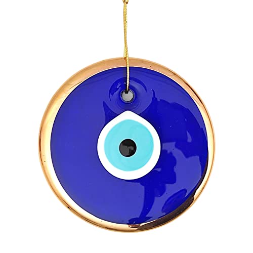 Erbulus 5.3" Glass Blue Evil Eye Wall Hanging Gold Ornament - Turkish Nazar Bead - Home Protection Charm - Wall Decor Amulet in a Black Box (X-Large) - Image 1
