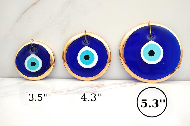 Erbulus 5.3" Glass Blue Evil Eye Wall Hanging Gold Ornament - Turkish Nazar Bead - Home Protection Charm - Wall Decor Amulet in a Black Box (X-Large) - Image 2