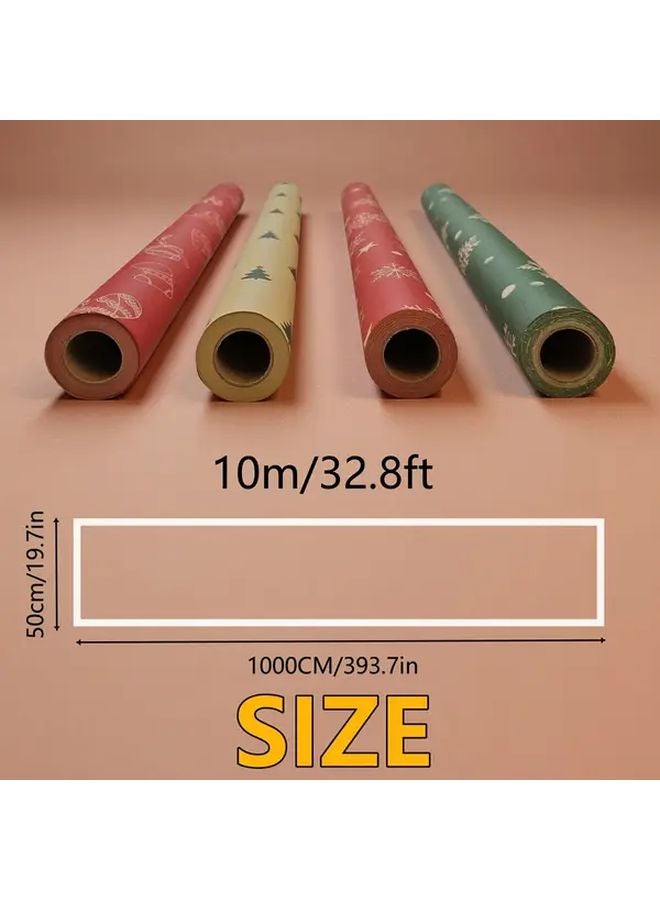Red Christmas Wrapping Paper Roll 10 Meters Snowflakes Trees Bells Reindeer Patterns - Image 4