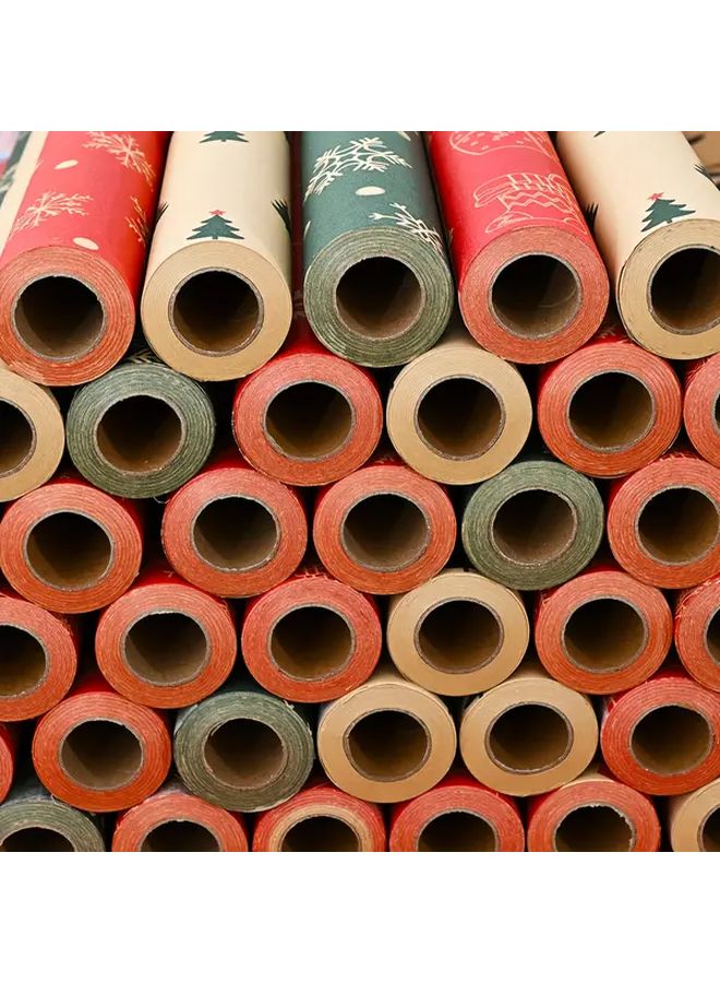 Red Christmas Wrapping Paper Roll 10 Meters Snowflakes Trees Bells Reindeer Patterns - Image 3